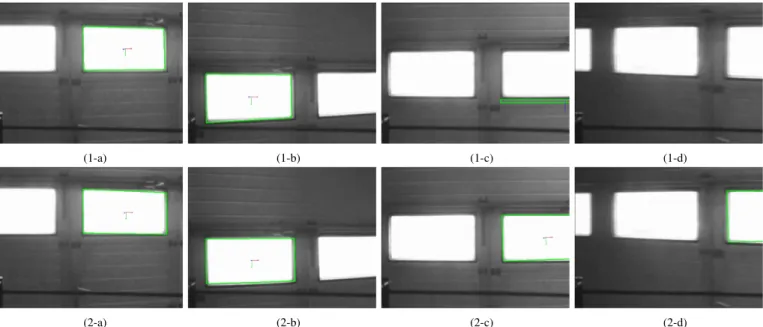 Fig. 9. Window sequence. The registration method alone (first row) fails when large occlusions occur (1-c)