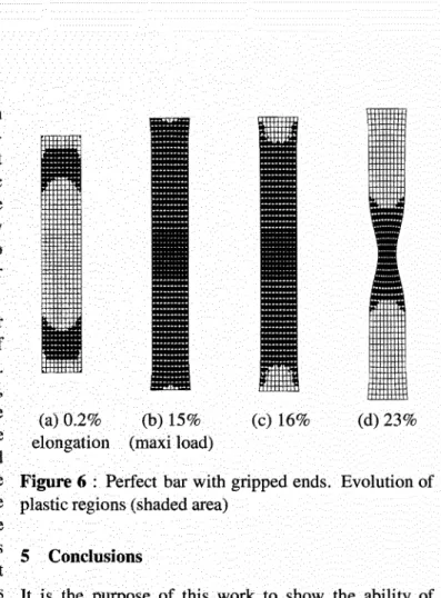 Figure 6 shows that the evolution of the plastic zones for  the gripped end perfect bar differs  notably from  that of  the shear free imperfect bar,  especially at the beginning