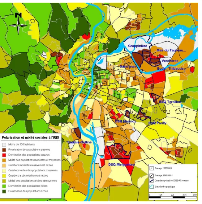 Figure 1- La polarisation et la mixité sociale des quartiers de l’aire urbaine lyonnaise 