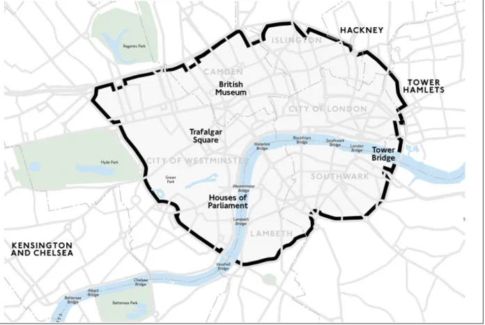 Figure 3 : La zone initiale de péage à Londres en 2003 