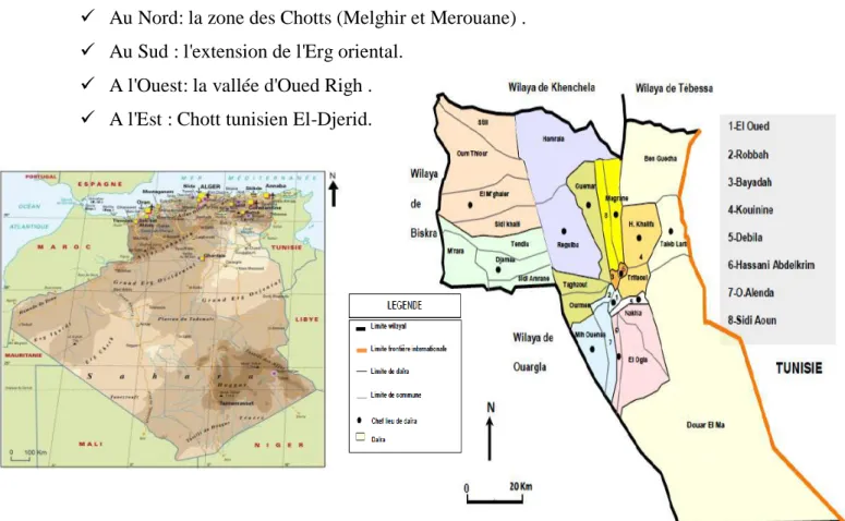Figure 01 : Situation géographique de la wilaya d’El Oued. 