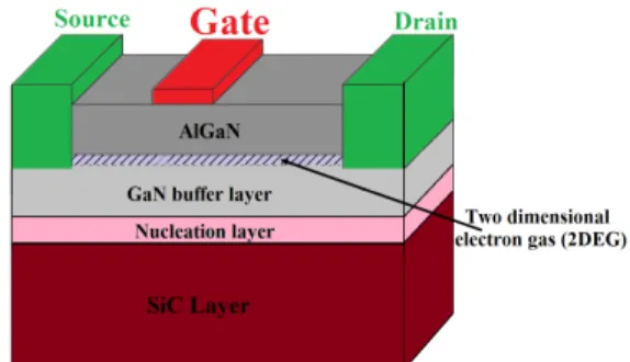 Fig.  1  shows  a  simplified  cross-section  of  the  GaN  HEMT  process,  which  has  been  developed  by  the  National  Research  Council  Canada  (NRC)