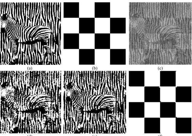 Figure 4.1.   Restauration MPM de l’image de zèbre selon les modèles CMC et CMC BM-S. (a) Image de classe  = 