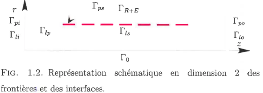 FIG. 1.2. Représentation schématique en dimension 2 des frontières et des interfaces.