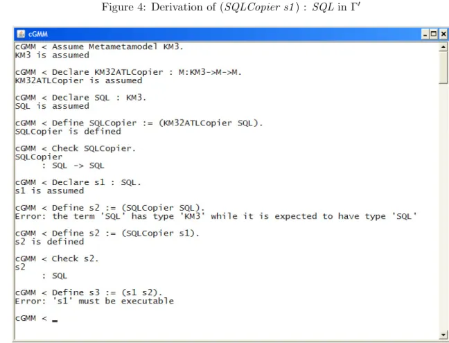 Figure 4: Derivation of (SQLCopier s1 ) : SQL in Γ 0