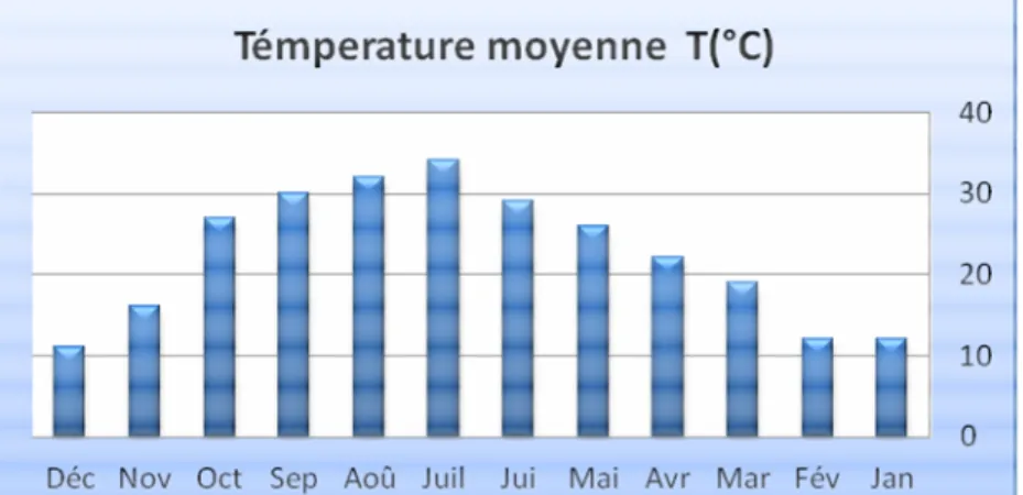 Fig I.1 : Des températures moyennes mensuelles interannuels en (°C)   I.4.3 La pluviométrie  