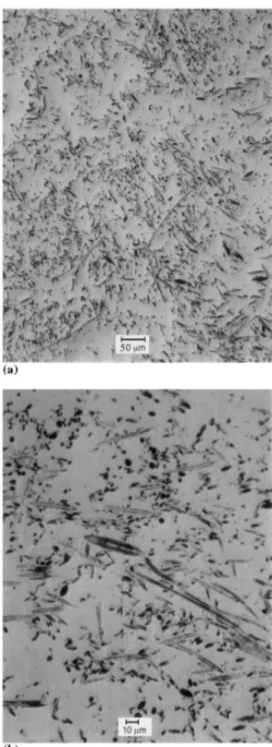 Fig. 5. Optical micrographs of Al–4wt.%Cu–1wt.%Mg–0.5wt.%Ag reinforced with 15vol.%SAFFIL processed with an infiltration  pres-sure of 2 MPa.