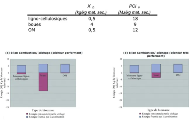 Table 1 : Valeur indicatives de PCI et de teneur en eau (base sèche) pour quelques biomasses et déchets.