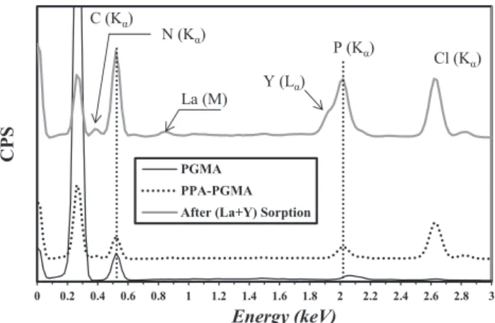 Fig. AM5 (see AMS) compares the X-ray diffraction patterns of PGMA and PPA-PGMA. PGMA is characterized by a poorly crystalline structure, marked by a shoulder at around 2θ = 8°, a peak at 2θ = 18°