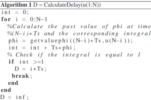 Table 1 Example of delay calculation procedure for the integral-type relation (1). Purposely, the integral sampling does not involve the current input value u(t) .