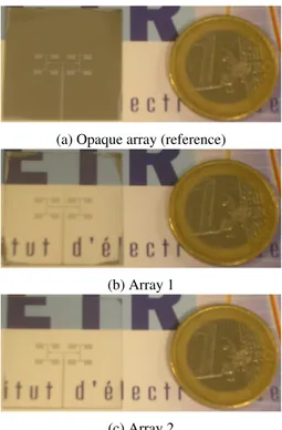 FIGURE 6: Zoomed view under optical microscopy (x100) of a patch of the antenna Array 2