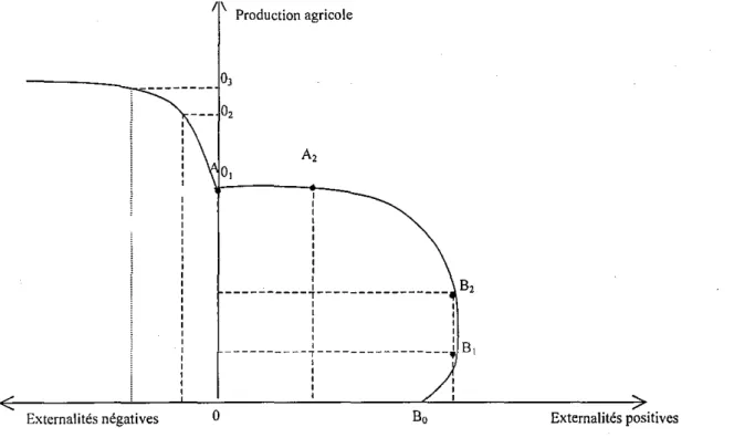 Graphique 1: Courbe de transformation théorique production agricole-externalités