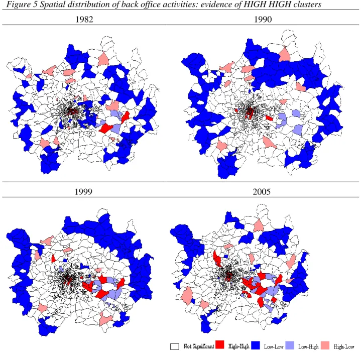Figure 5 Spatial distribution of back office activities: evidence of HIGH HIGH clusters 