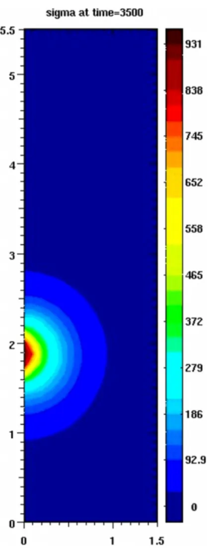 Fig. 14. Grout concentration at a given time after the beginning of the injection process.