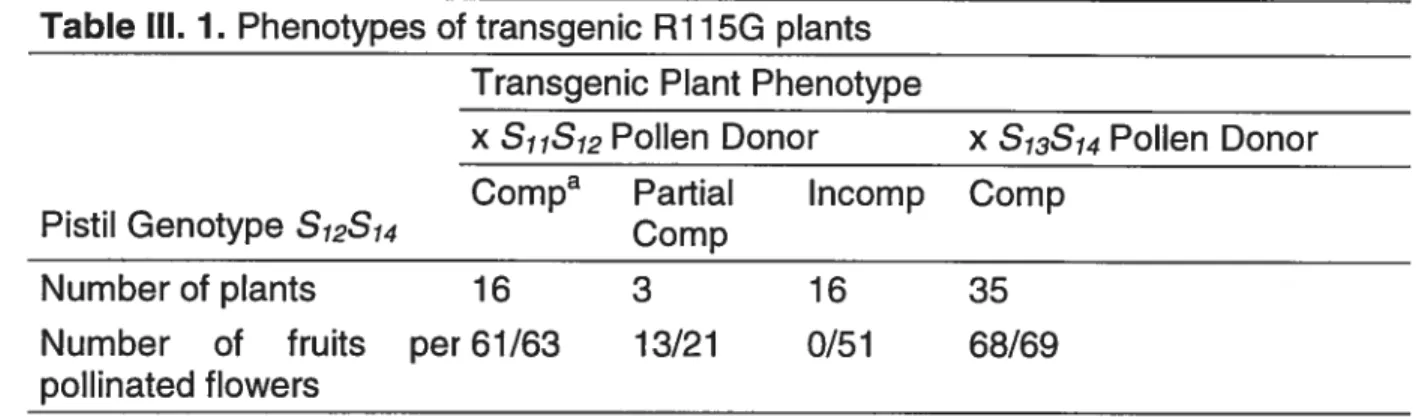Table III. 1. Phenotypes of transgenic Ri 15G plants Transgenic Plant Phenotype