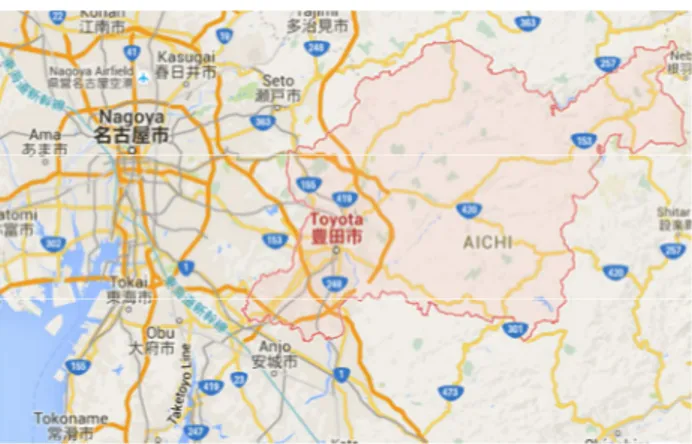Figure 1 : Localisation de la ville de Toyota  Source : Google maps 