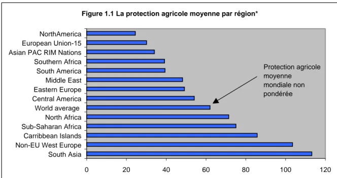 Figure 1.1 La protection agricole moyenne par région*