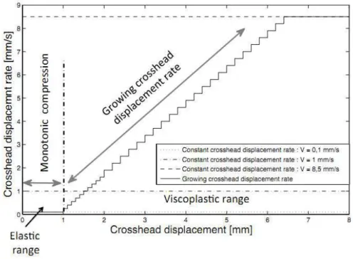 Figure 1: Different velocity paths used for the compression tests 