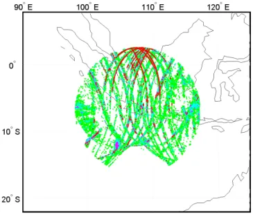 Figure  7.  Origine  géographique  des  scintillations  observées  à  la  station de  Bandung  lors  d’évènements de scintillations équatoriales