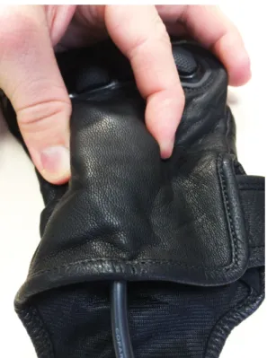 Figure 5.7: The ArduIMU board is very light and is not felt by the user. It is protected between two glove layers.