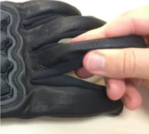 Figure 5.8: The flex sensors are fully integrated between the glove’s inner and outer layers.