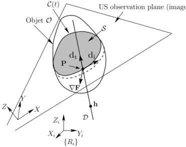 Figure 4.2: Straight line tangent to the object surface at point P.