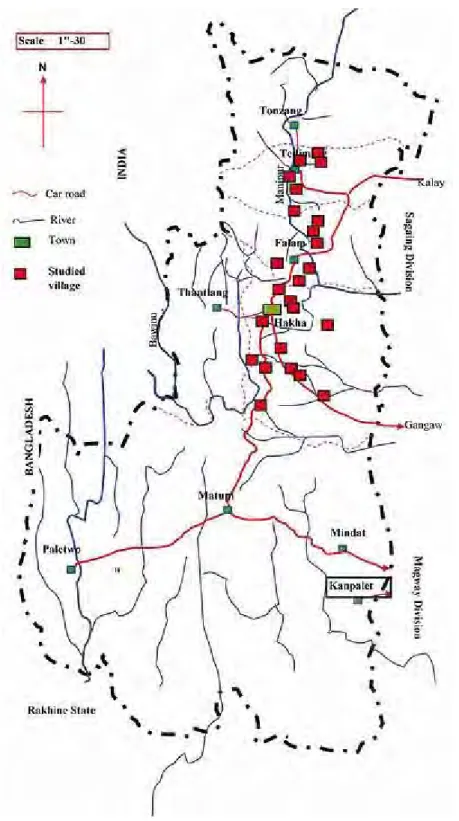 Figure 2 : État Chin et villages étudiés (Studied village) 