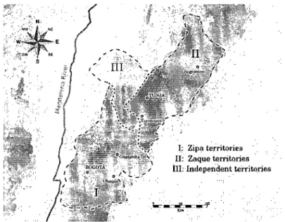 Figure 2.2:  Territories of the main Muisca chiefdoms in the times of the European conquest