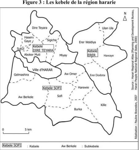 Figure 3 : Les kebele de la région hararie 