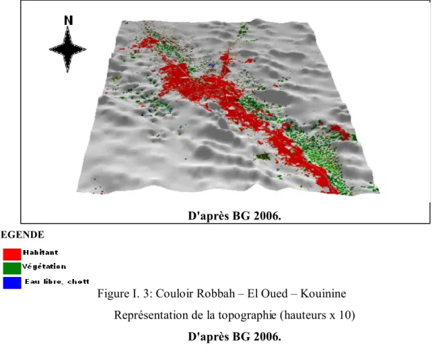 Figure I. 3: Couloir Robbah – El Oued – Kouinine  Représentation de la topographie (hauteurs x 10) 