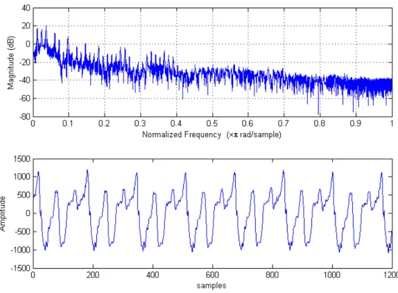 Figure 1 – Frequency and temporal representation of a short segment extracted  from Pitchpipe sequence at 48 kHz sampling rate 