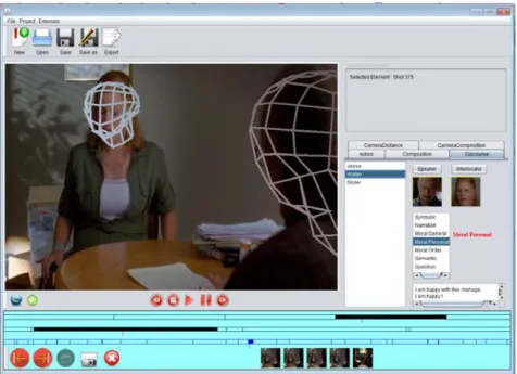 Figure 2.5 – The Insight annotation tool allows the annotating of on-screen and semantic features of frames and shots in a film clip