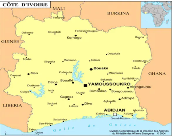 Figure 10 : Carte de la Côte d’Ivoire  ; Affaires étrangères, 2004 