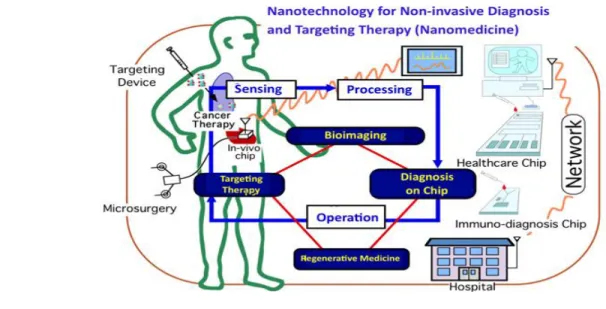 Figure 7.26.  Vision for nanotechnology in medicine (courtesy of The University of Tokyo  Center for NanoBio Integration, 