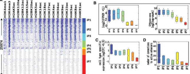 Figure 6. Regulatory properties of active promoters in IMR90 cells using 18 histone acetylation profiles and Hi-C data