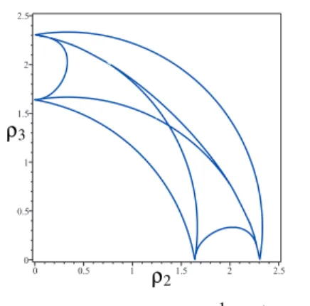 Fig. 3. Singular curve for ρ 1 = 1 3 on (ρ 2 ,ρ 3 )