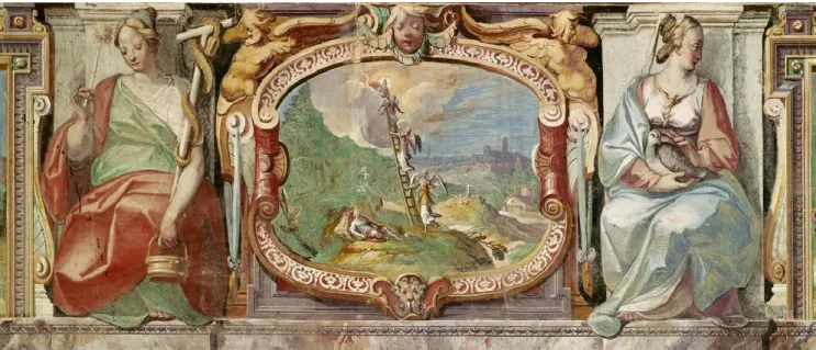 Figure 7. Niccolò Circignani, vers 1581, Le songe de Jacob et l’échelle, fresque, Tour des  Vents, Palais du Vatican