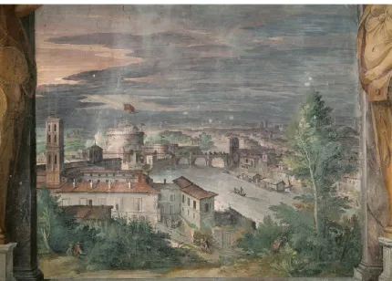 Figure 9. Matthieu Bril, vers 1580, Vue de Rome à partir de la colline du Janicule, fresque,  Tour des Vents, Vatican