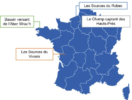 Figure 1 : Carte de France indiquant les 4 cas d’étude, 2017 