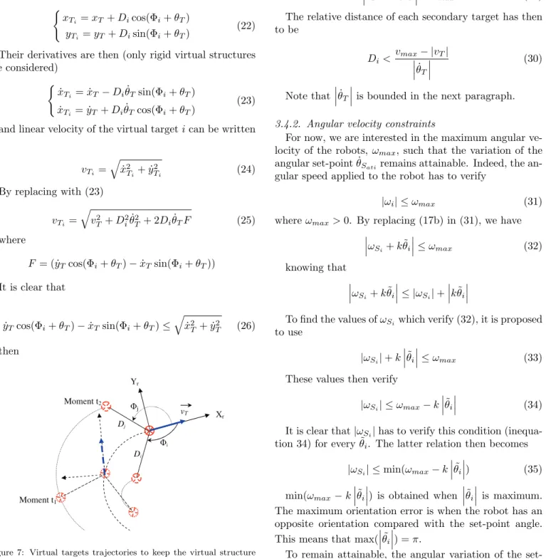 Figure 7: Virtual targets trajectories to keep the virtual structure shape. Dashed curved lines represent the trajectories of the targets.