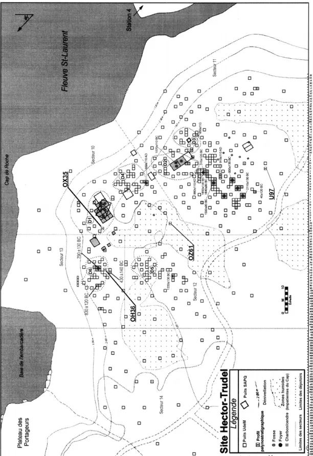 Fig. 4.3 – Plan général du site Hector-Trudel avec localisation des profils palynostratigraphiques