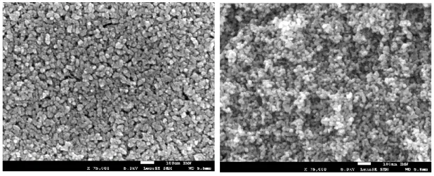 Figure  2.  Cross-sectional  SEM  images  of  the  TiO 2   electrodes  mechanically  broken  with  a  glass  cutter  deposited by screen printing (left) or by DMD technology (right)