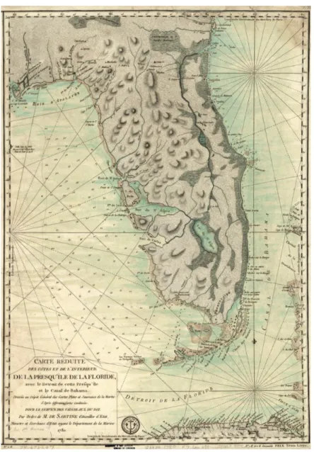Figure   2   –   French   map   of   Florida   from   1780   with   presqu'île   designations