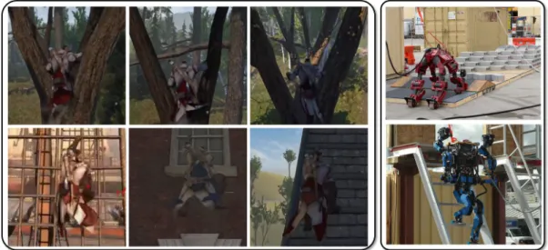 Figure 1.1: Left: Examples of tree navigation and climbing motions in the video game Assassin’s creed