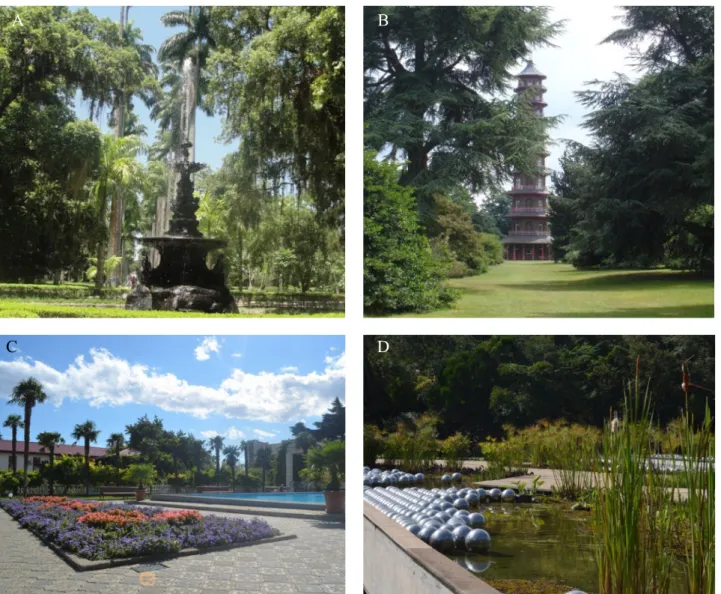 Figure 1. A) Botanical Garden of Rio de Janeiro (Brazil). B) Royal Botanical Garden at Kew (England)