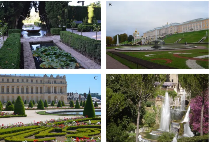 Figure 2. Historic Gardens. A. Alhambra Palace (Spain). B. Peterhof Palace (Russia).  