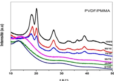 Figure II.21: WAXS patterns of PVDF/PMMA blends 146