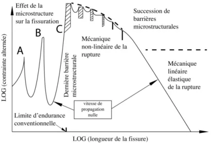 Figure 17 : Limite d’endurance en fonction de la longueur de fissure (Miller, 1987 (1))