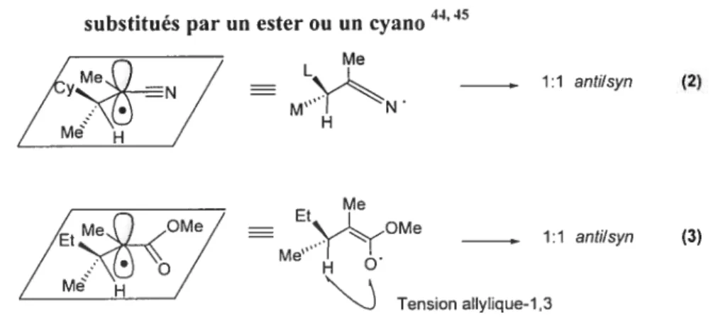 Figure 9. Importance et limitations de l’effet allylique-1,3 pour les radicaux substitués par un ester ou un cyano