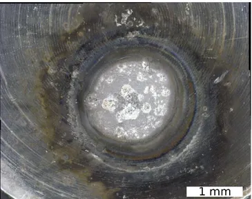Fig. 4. A crater formed on an initially flat cathode surface after a single arc  of 300 A rms